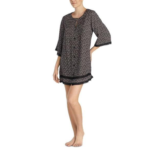 Betsey Johnson Lace-Trim Printed Sleepshirt (Black, XS)