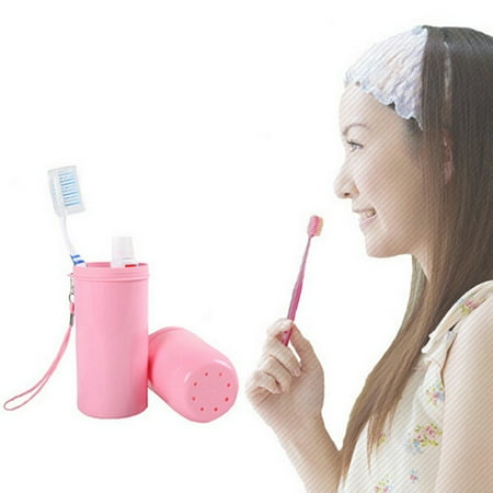 Cyan Design Accessories Portable Toothbrush Holder Case, Plastic Toothpaste Towel Brush Cover Cup For Travel, Outdoor Personal Bath Clean Tool Pink ()
