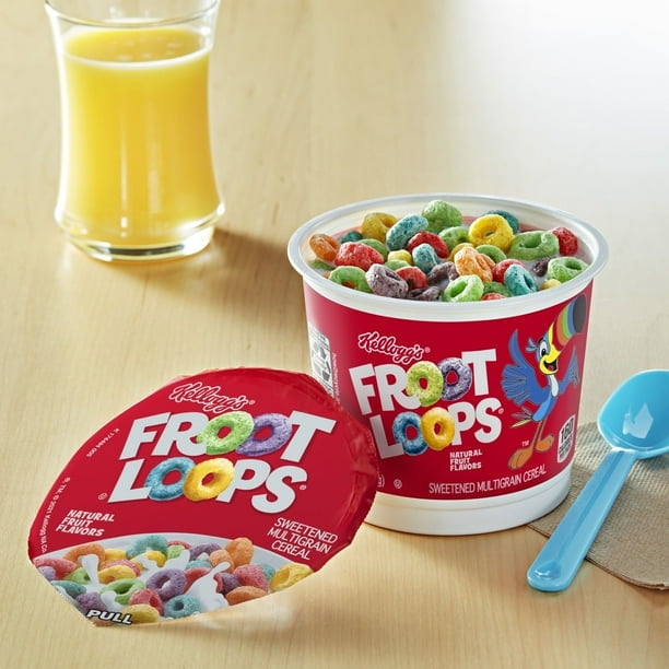 Kellogg's Froot Loops Cold Breakfast Cereal Cup, Fruit Flavored, Breakfast Snacks with Vitamin C, Original, 1.5oz Cup (Pack of 6)