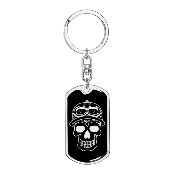 Calavera Mexican Sugar Skull 93 Stainless Steel or 18k Gold Premium Swivel Dog Tag Keychain