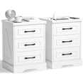 thumbnail image 5 of IDEALSOUL Nightstand Set of 2,White Farmhouse End Table with Charging Station,3 Drawers Storage, 5 of 12