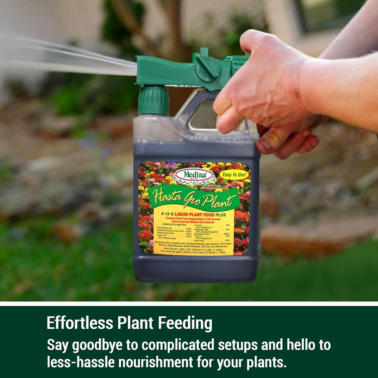 HastaGro Plant Food 6-12-6 RTS- Three Products in One - 32 fl oz Hose-End Sprayer Bottle by Medina