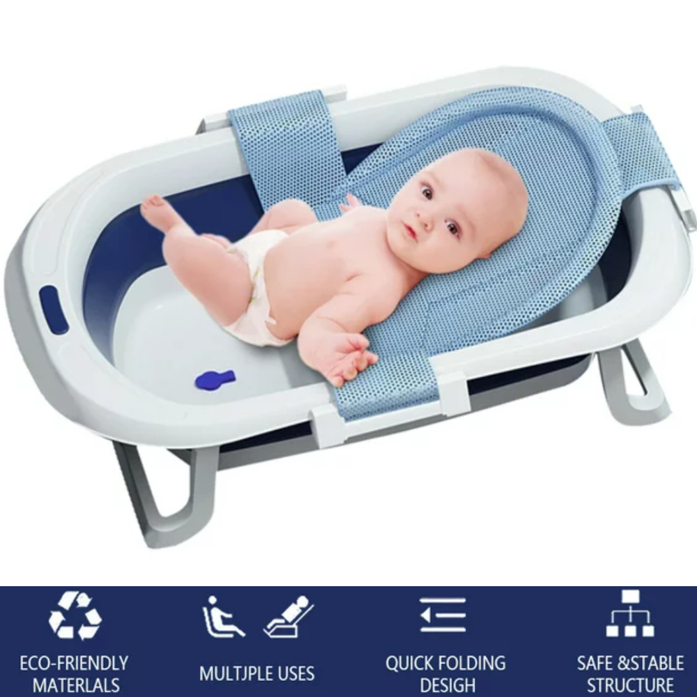 31" Folding Baby Bathtub, Portable Infant Bath Tub with Anti Slip Pad