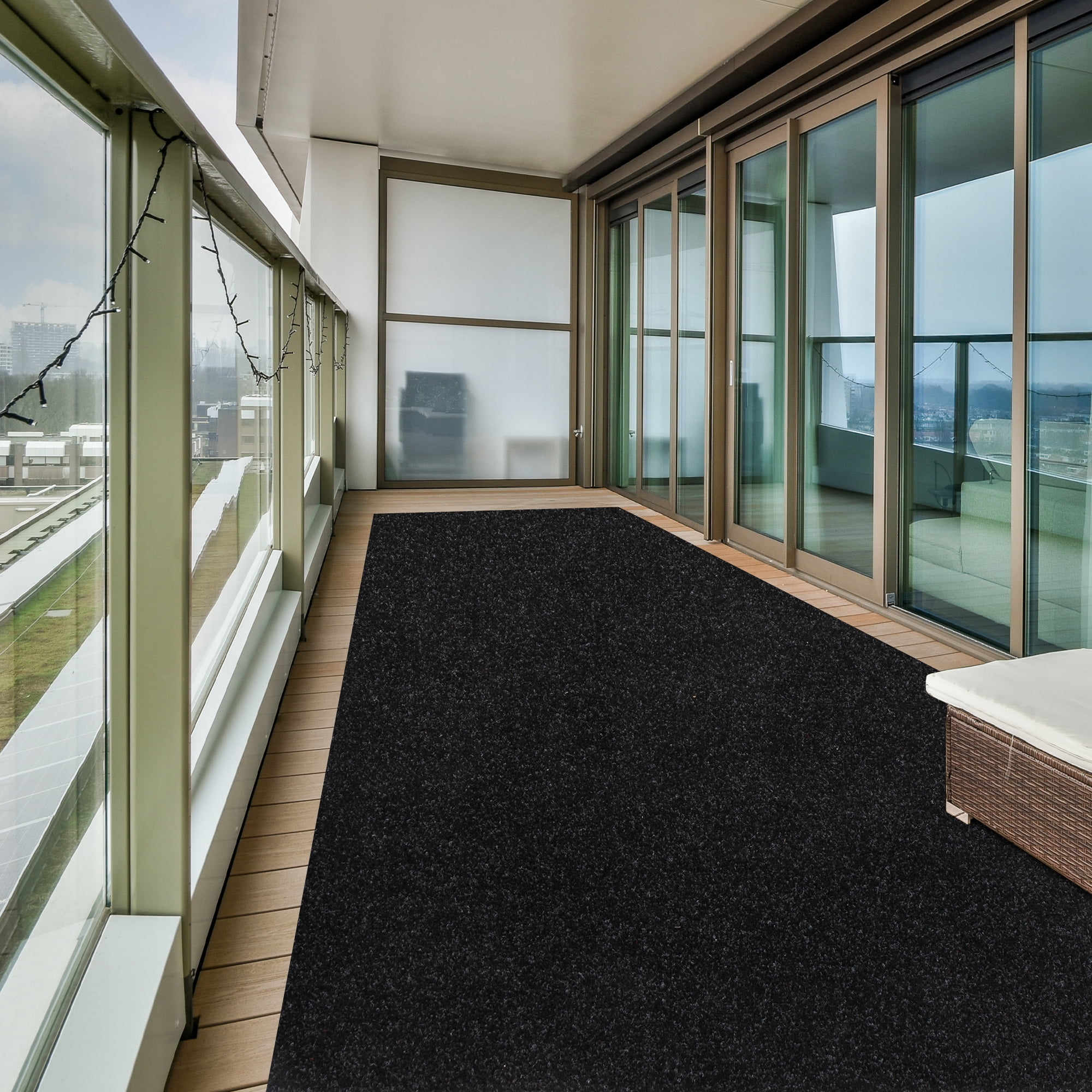 Koloko Outdoor Runner Rug Indoor Non-Slip Area Rugs Custom Size Carpet Runners with Rubber Backing Mat for Hallway Kitchen Entryway Garage Laundry Solid Black, 2ft x 16ft