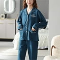thumbnail image 6 of Womens 2 Piece Pajamas Long Sleeve Button Up Shirt and Pants Sets, Soft Sleepwear Pjs Set Wide Leg Bottom Suits (Medium, Blue 01), 6 of 6
