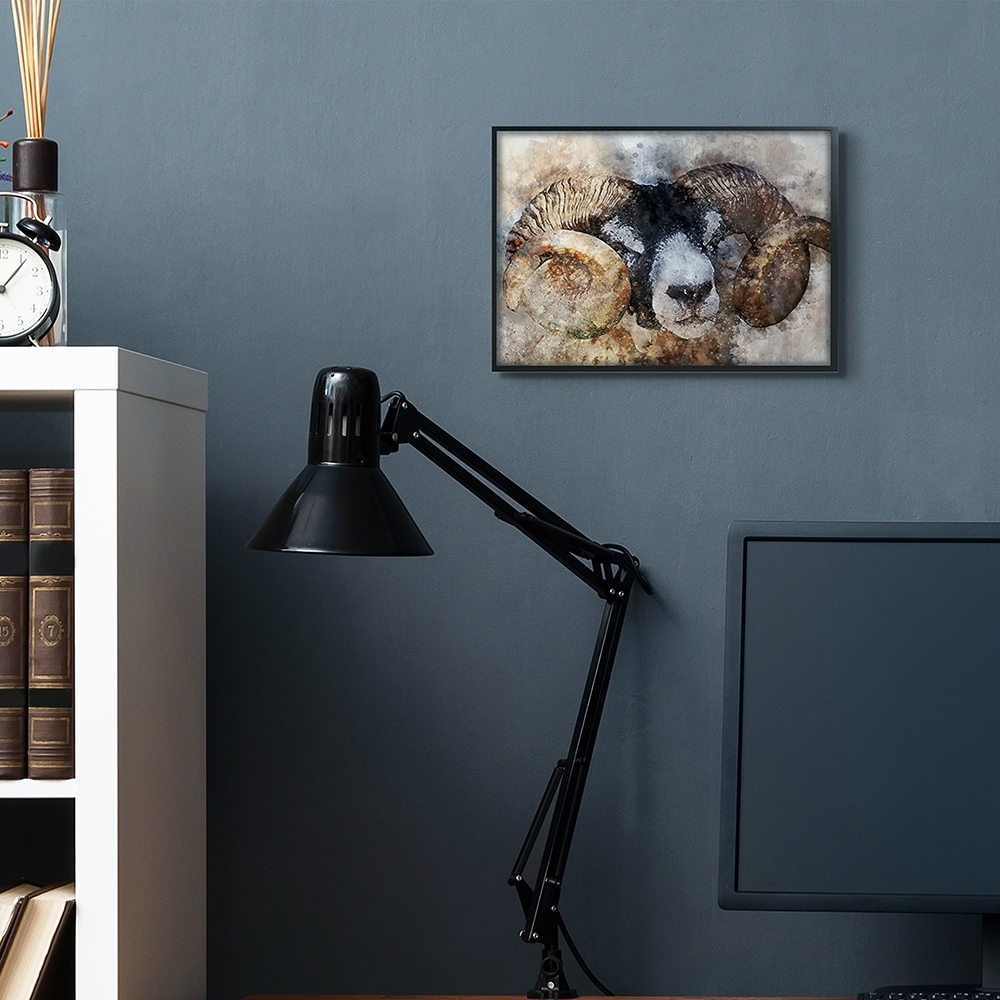 Stupell Industries Big Horned Ram Abstract Dreamlike Portrait Black Framed by Ziwei Li