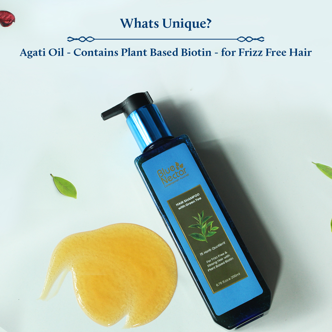 Blue Nectar Anti Frizz Hair Shampoo for Dry & Frizzy Hair | Natural Biotin Shampoo for Women & Men (15 herbs, 6.76 Fl oz)