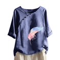 thumbnail image 1 of CHOK Hauts pour Femmes en Liquidation à Moins de 10$ Hauts Décontractés Printemps Été Manches Longues Coton Lin Imprimé Graphique Pissenlit Col Rond Blouses Vintage Grande Taille, 1 of 6