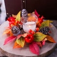 thumbnail image 4 of Cififendec Harvest Maple Leaf Candle Ring Wreath, 9.84", Artificial Pomegranate Pinecone Berry Candle Holder Ring for Thanksgiving Dining Table Centerpiece Decor, 4 of 8