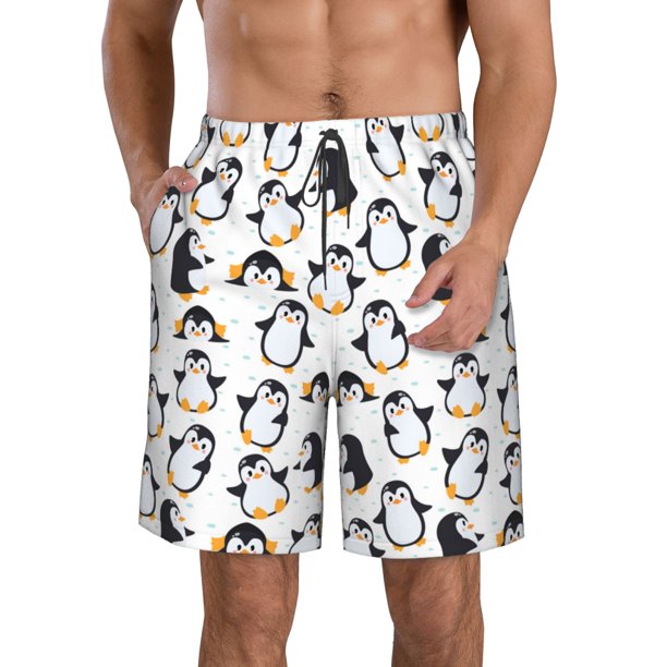 Fotbe Cute Penguins Trajes de Baño Estampados para Hombre, Shorts de Verano de Secado Rápido, Ropa de Playa, Bañadores-Small