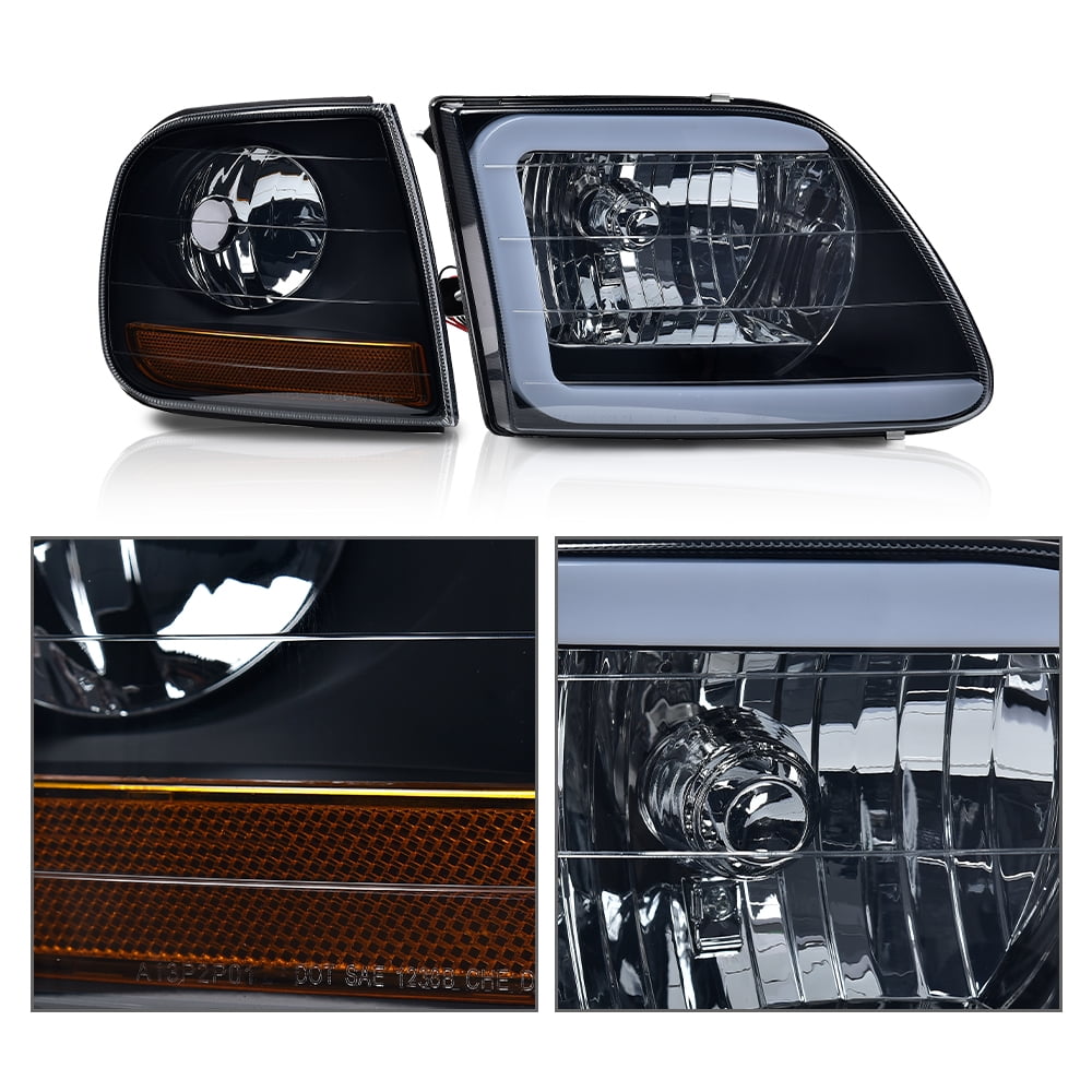 PIT66 LED Headlights Headlamps Black/Smoked Fit for 1998-2003 F150/1997-2002 Ford Expedition/1997-1999 F250