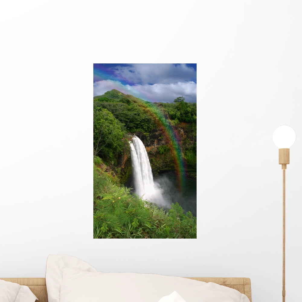 Waterfall Kauai Hawaii with Wall Mural by Wallmonkeys Peel and Stick ...