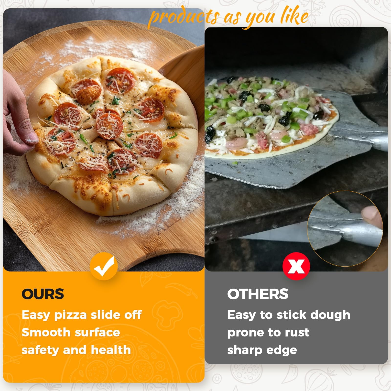 12 Inch 2 Pack Wooden Pizza Peels, Kitchen Baking Board for Bread Pie