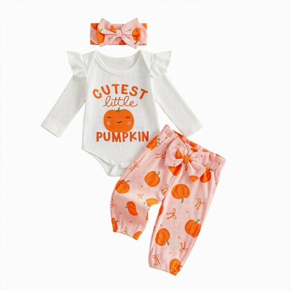 mgoYE Newborn Baby Girl Halloween Outfit Letter Pumpkin Embroidery Long Sleeve Romper Pants Set Cute Infant Fall Clothes