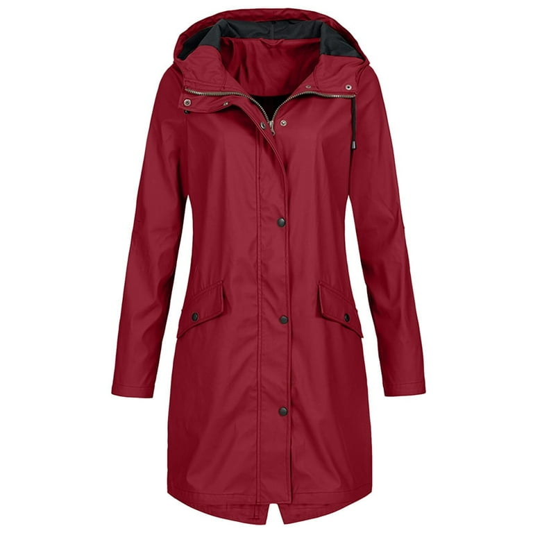 Women Light Rain Coat Waterproof Active Outdoor Trench RainJacket with Hood  Lightweight Long Plus Size for Girls 