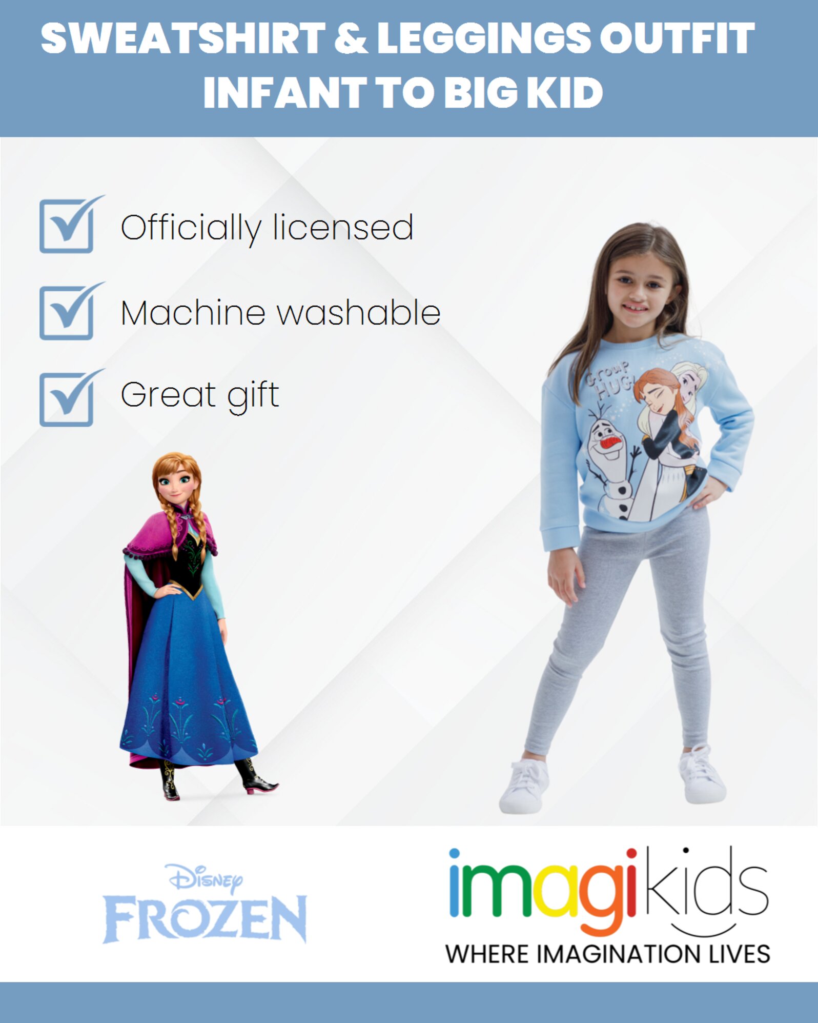 Disney Frozen Elsa Princess Anna Olaf Toddler Girls Pullover Fleece Sweatshirt and Leggings Outfit Set Toddler to Little Kid - image 3 of 5