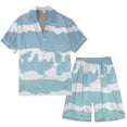 thumbnail image 2 of Men's Gradient Printed Satin Short Sleeve Button Up Pajama Loungewear Set for Comfortable Sleep and Relaxation at Home, 2 of 4