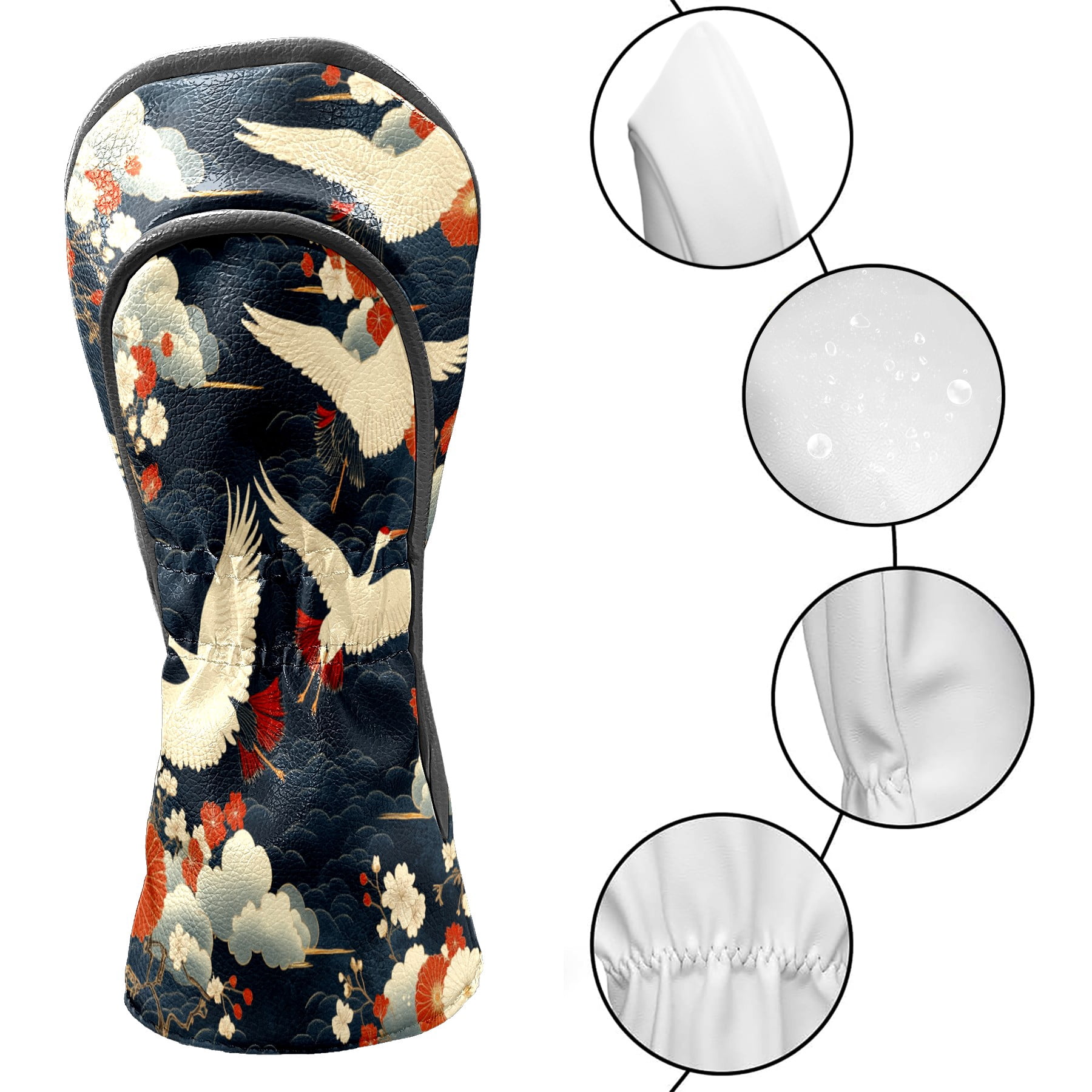 Golf Club Covers PU Leather Waterproof Head Covers for Fairway Woods Hybrids Cranes White Clouds