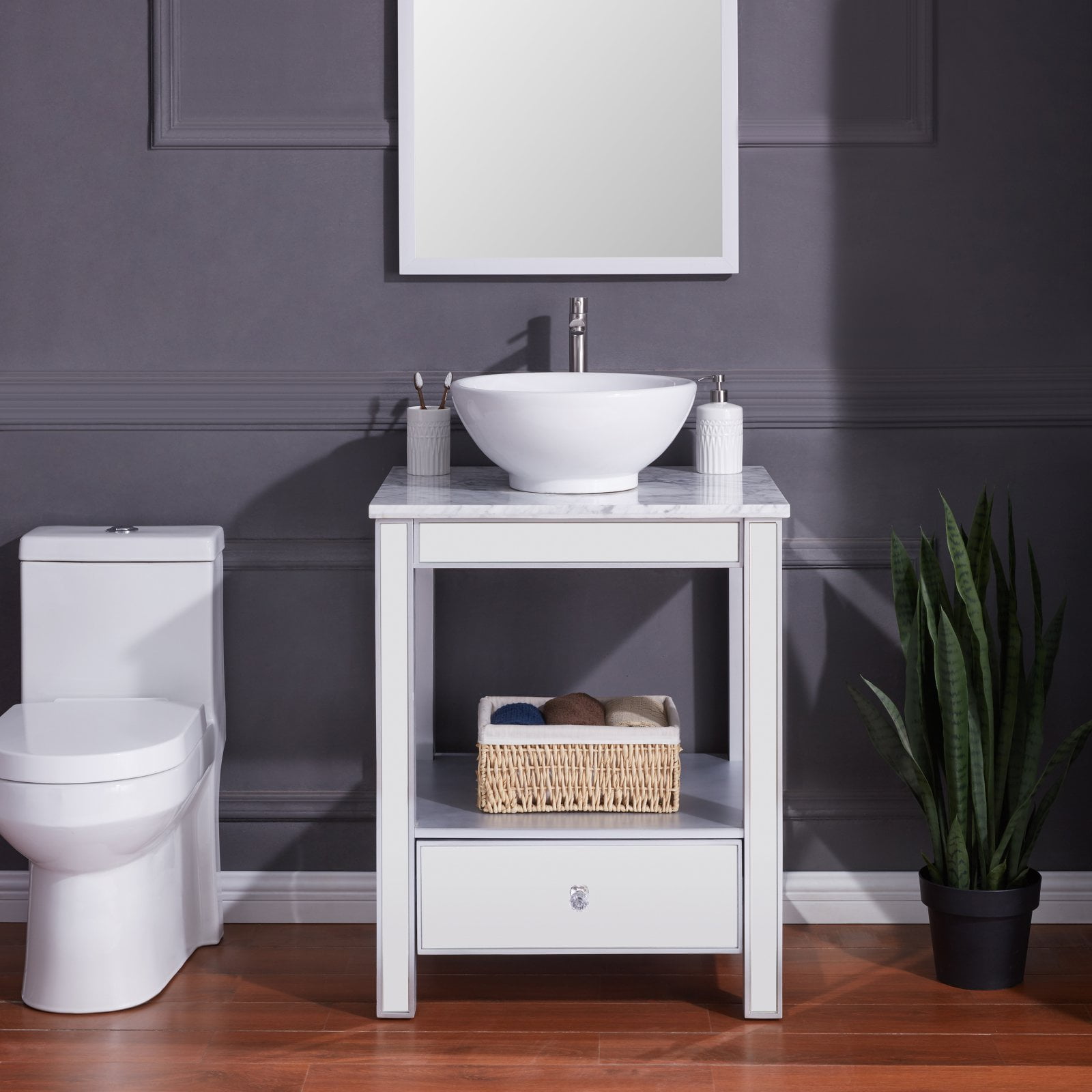 Southern Enterprises Sowane 26 in. Marble Top Vanity with Vessel Sink