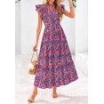 thumbnail image 3 of Vestido PRETTYGARDEN Floral Azul Marino Rojo Midi Cuello en V Talla L Grande, 3 of 6