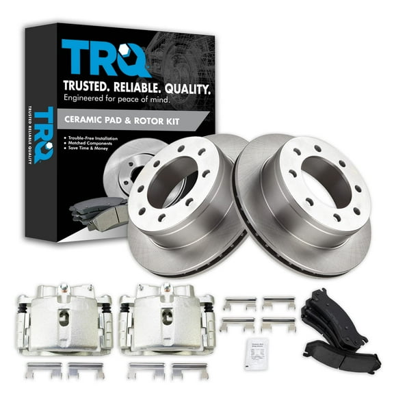 TRQ Rear Brake Pad & Rotor Kit Brake Caliper Brake Pads Brake Rotor Ceramic Vented Fits Select 2002-2006 Chevrolet Avalanche 2500 2001-2013 Suburban 2500 GMC Yukon XL 2500