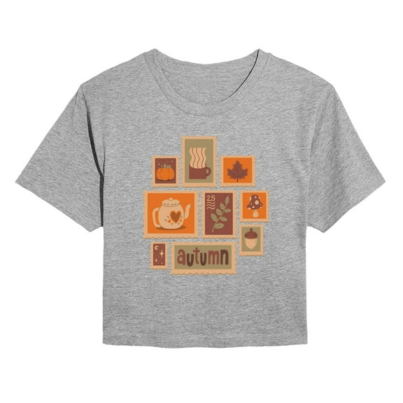 Instant Message - Fall Stamp Cluster - Juniors Cropped Graphic T-Shirt
