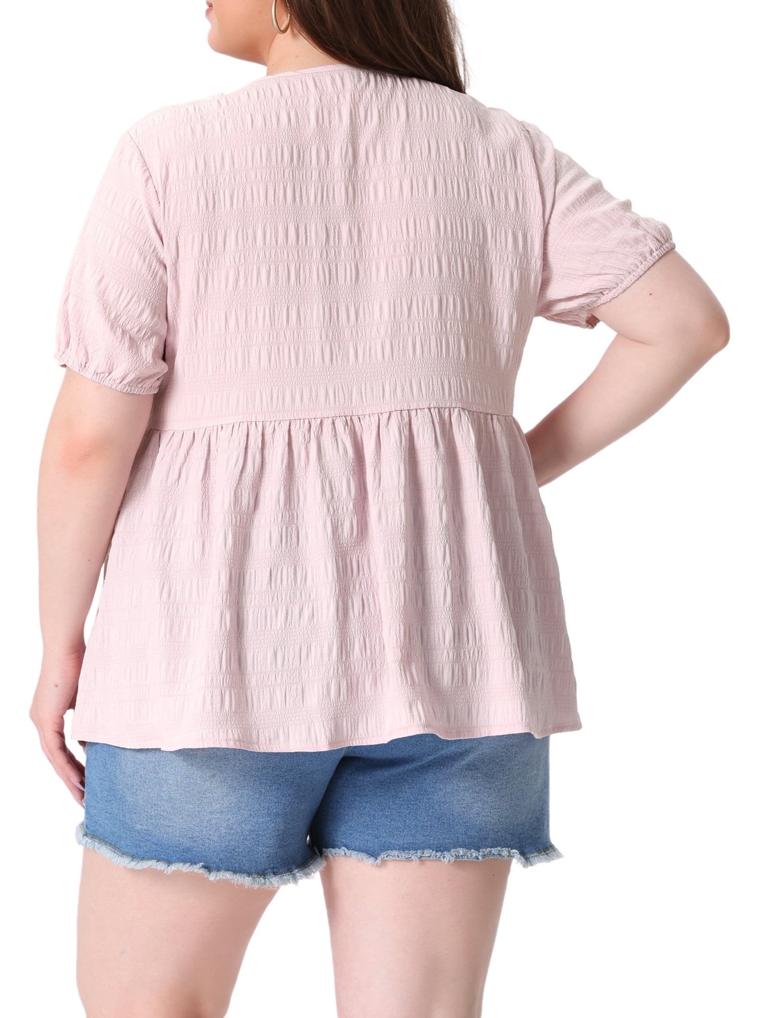 Women's Plus Babydoll Tops Crewneck Short Sleeve Loose Fit Flowy Blouse 3X Light Pink