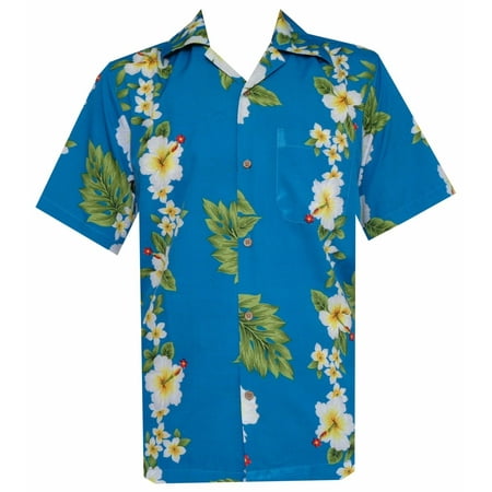 Mens Hawaiian Camp Shirt - Hawaiian Shirt 10 Mens Hibiscus Floral Beach Camp Party Aloha Turquoise 2XL