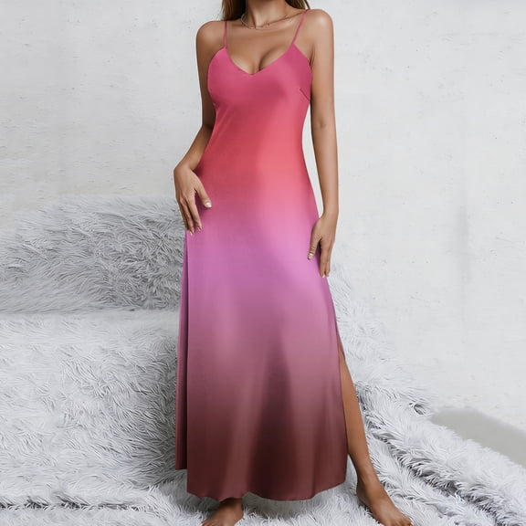 Puyaiuu Women's Flowy Printed Maxi Dress, Elegant Split Color Sleeveless Gown, Versatile Summer Outfit for Casual Vacations and Outdoor Activities Gift