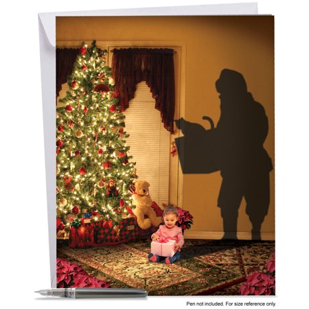 J6665EXTG Jumbo Merry Christmas Card: 'Visions of Thank You' Featuring Imaginative Christmas Present Shadows on the Wall, Greeting Card with Envelope by The Best Card