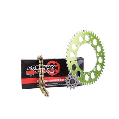 Primary Drive Alloy Kit & Gold X-Ring Chain Green Rear Sprocket for Kawasaki KX125 2004-2005