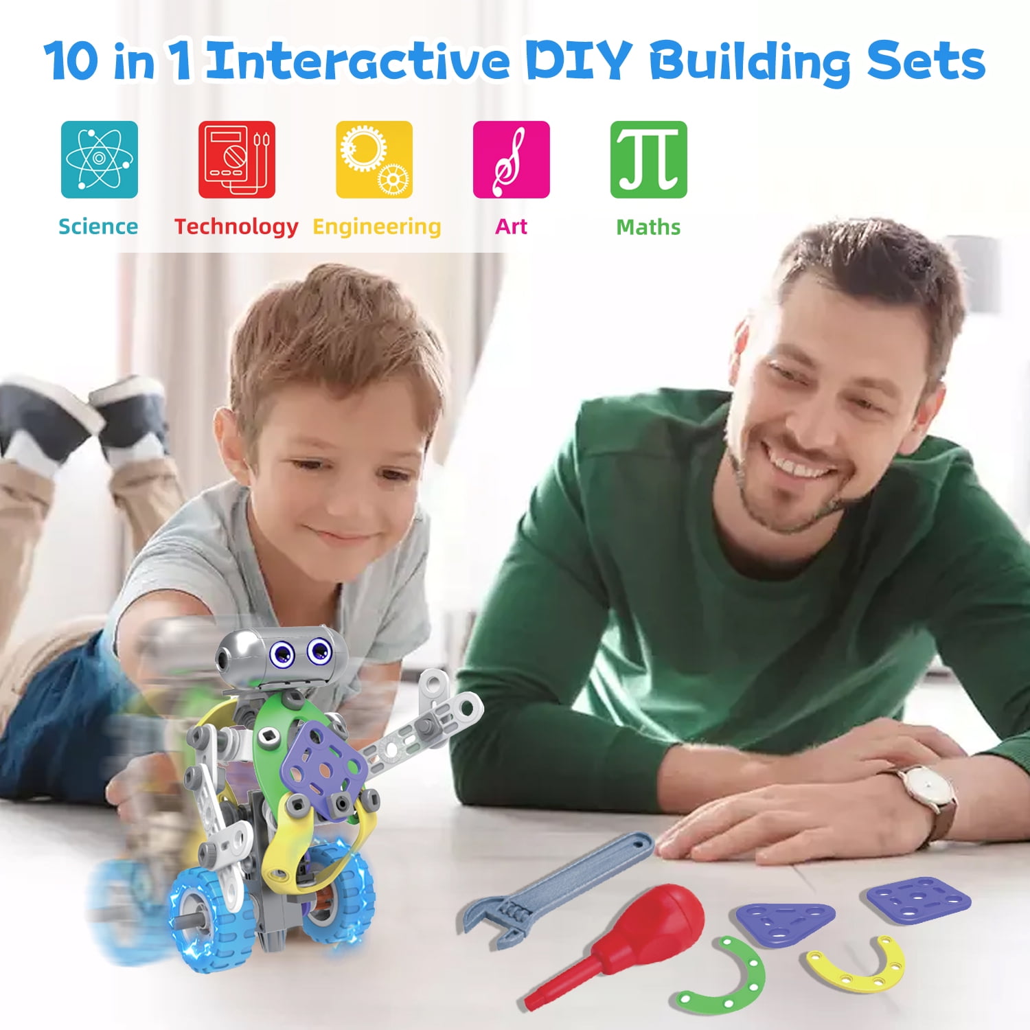 Huge Wave 10-in-1 STEM Building Toys Blocks Kit for Boys, Electric Blocks Sets, Educational Construction Kits Games, Engineering Projects Activities Christmas Gift for Kids Toddler Aged 3-10