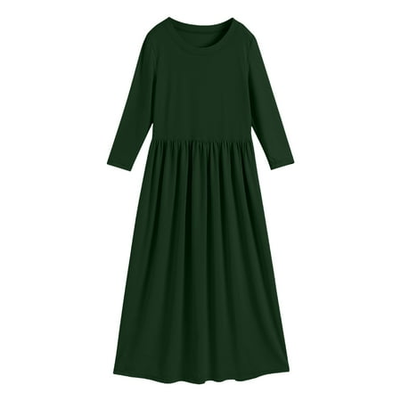 

4 Year Girl Clothes Little Girls Fall Clothes Size 5 Toddler Girl Long Sleeve Scoop Neck Soild Loose Casual Daily Wear Long Maxi Princess Dress Spotted Shirt Sleeve T