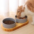 thumbnail image 5 of Laklulu Cuenco de cerámica de Madera Maciza para Gatos Antivuelco Utensilios de Comida universales para Perros y Gatos con Rejilla de Madera, 5 of 5