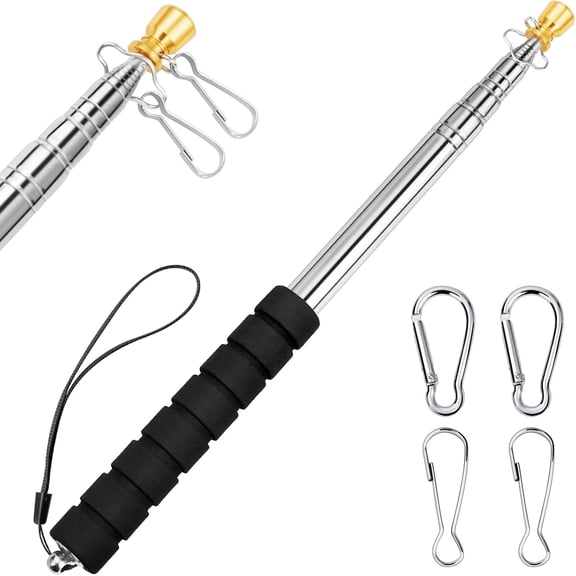 Portable Handheld Flag Pole for Carrying, 8.2Ft/2.5M Stainless Steel Telescopic Hand Held Carry Flag Pole, Telescoping Tour Guide