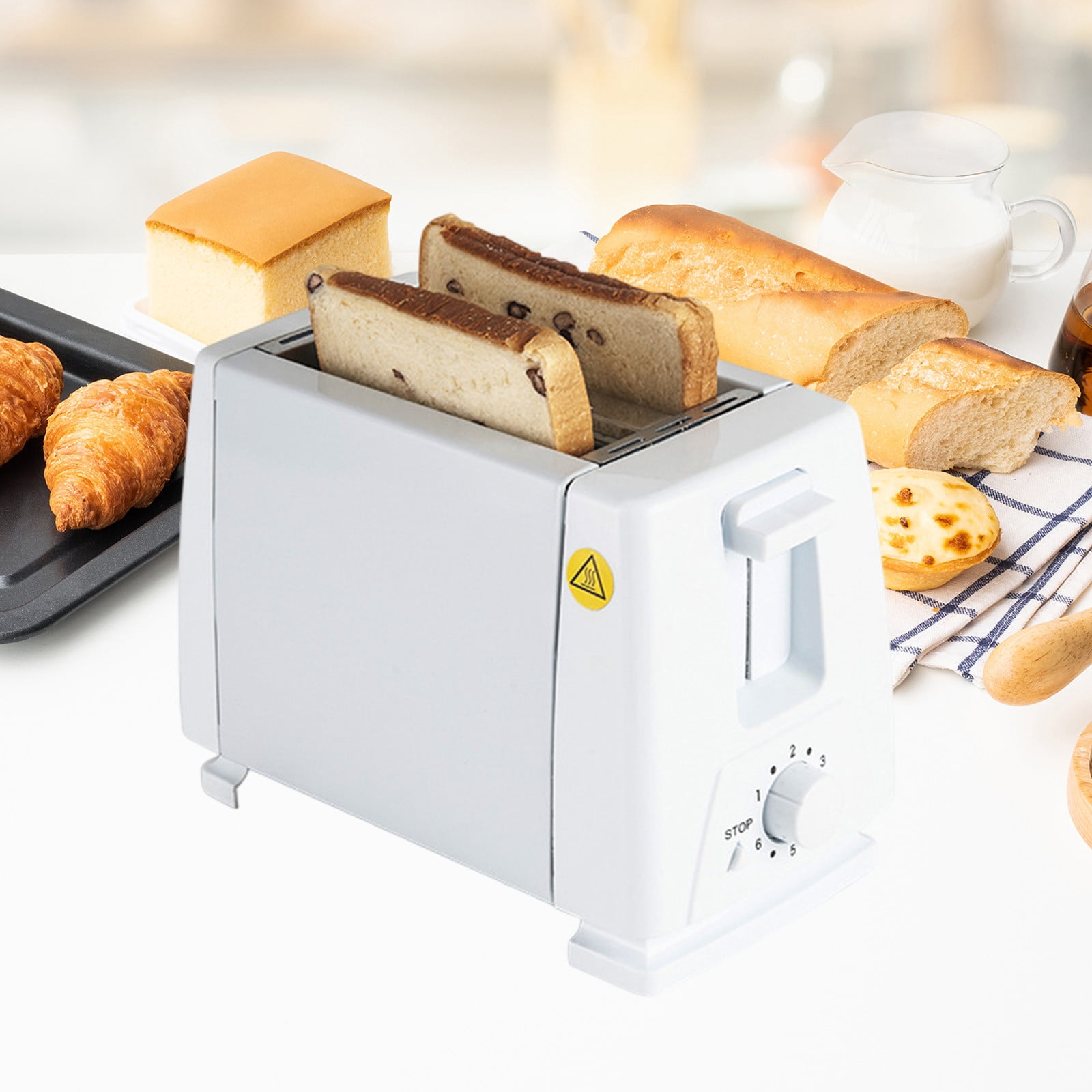 Ikohbadg Automatic Mechanical Push Button Sandwich Maker Toaster Oven, Rechargeable 2 Slot Bread Toaster with Custom Crisp Settings for Quick Breakfasts