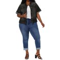 thumbnail image 2 of Agnes Orinda Women's Plus Size Button Front Work Crop Short Sleeves Denim Jacket 3X Black, 2 of 7