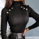 thumbnail image 3 of Suéter informal suave de cuello alto de punto para mujer, Jersey informal fino de manga larga a rayas, ropa elástica Negro Yuyangstore Suéter de tortuga de mujeres, 3 of 8