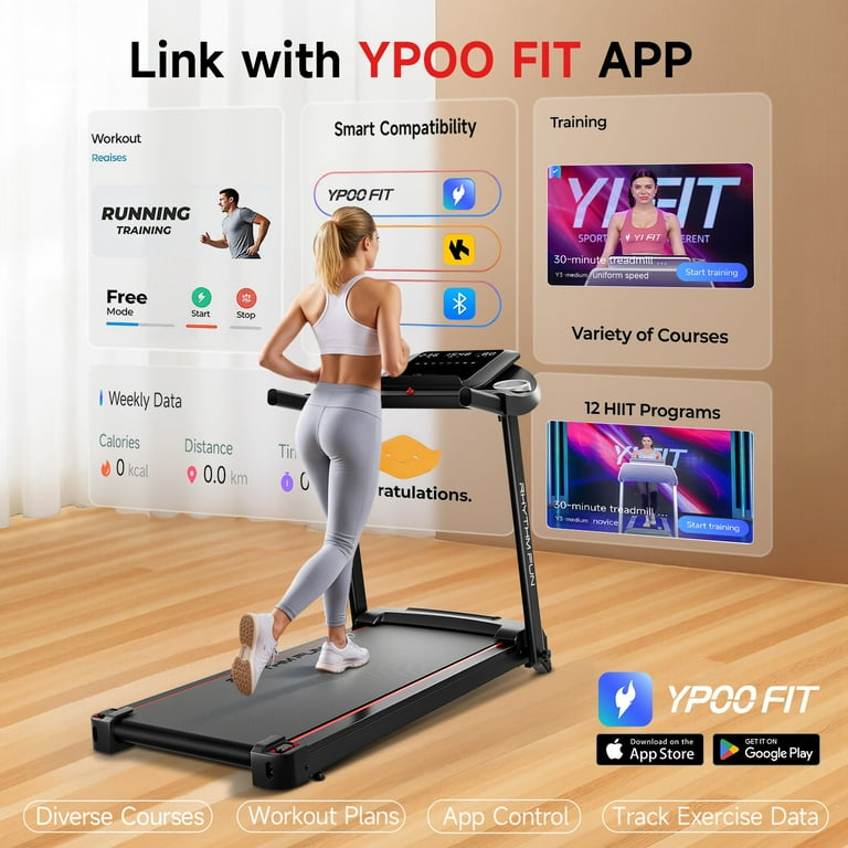 RHYTHM FUN Treadmill with Adjustable Incline, Folding Walking Pad