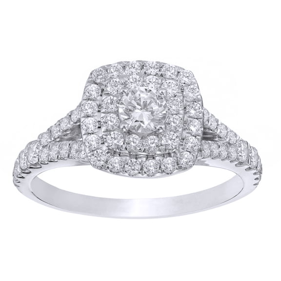 AFFY White Natural Diamond Double Square Frame Engagement Ring in 10K Solid Gold (1 Cttw)