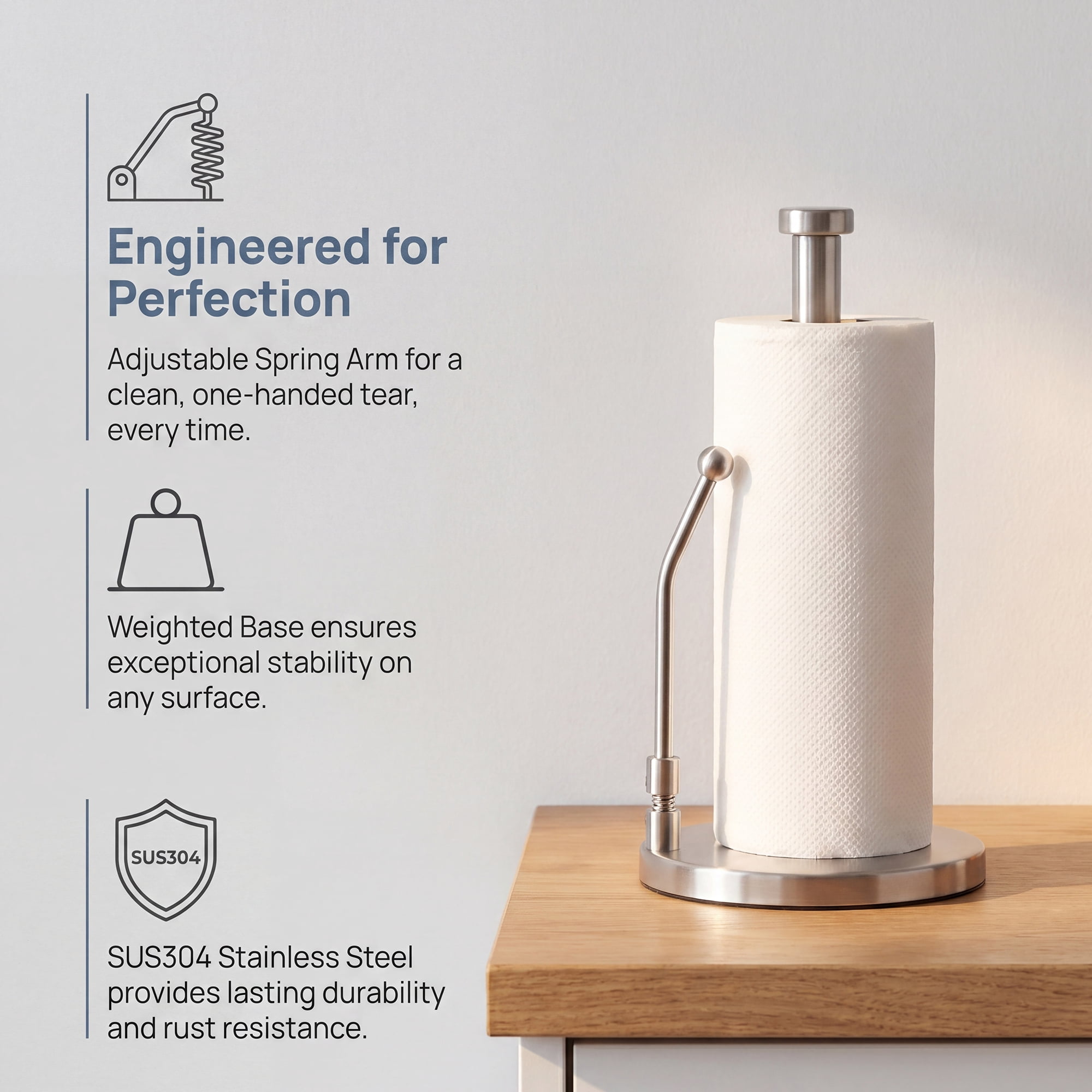 Unique Bargains Paper Towel Holder Countertop Weighted Base Silver EVA 12.7x6.7in
