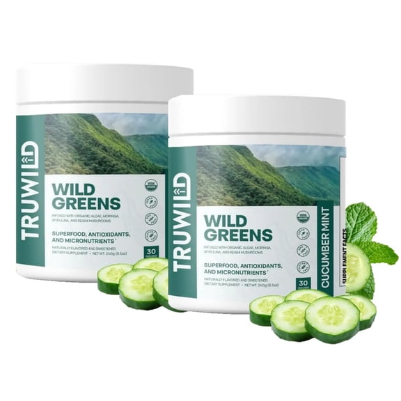Truwild Organic Green Superfood Powder 2-Pack, Adaptogens, 30 Servings