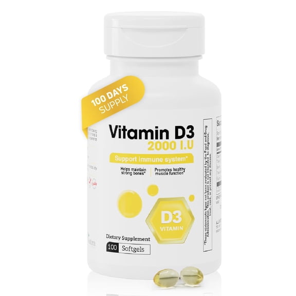 BEN’FIT Vitamin D3 2000 IU Softgels Immune Bone Muscle Support 100 Count