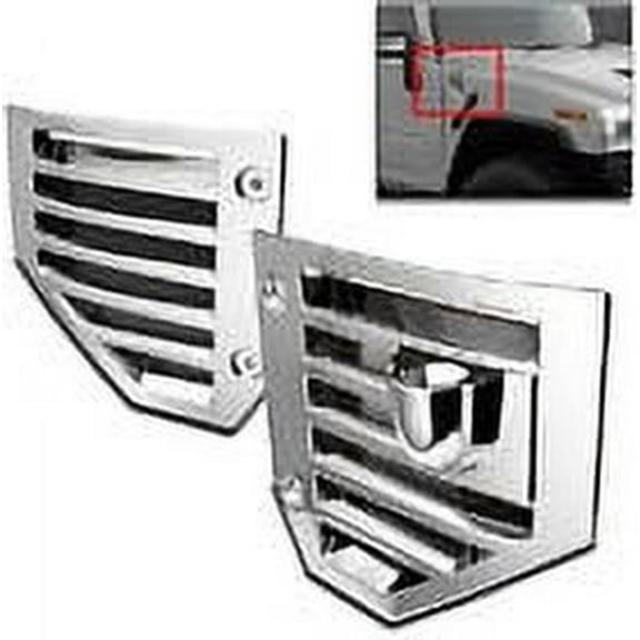 Chrome Hood Side Air Intake Vent Bezel Covers FITs: Hummer H2 2003-09 (for models with antenna in vent).