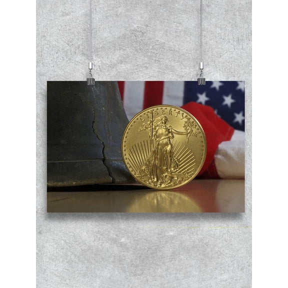 American Gold Eagle And Us Flag Poster -Image by Shutterstock