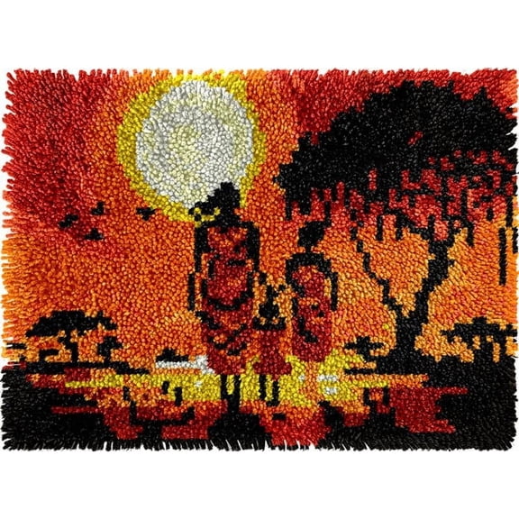 African Families DIY Latch Hook Kits Rug DIY Cushion Tapestry Making Crochet Hooking Mat Making Kits Color Imprinted Pattern Canvas DIY Carpet Needlework Crochet Kits 52x38cm