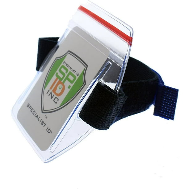 Heavy Duty Water Resistant Armband ID Badge Holder with Resealable Red