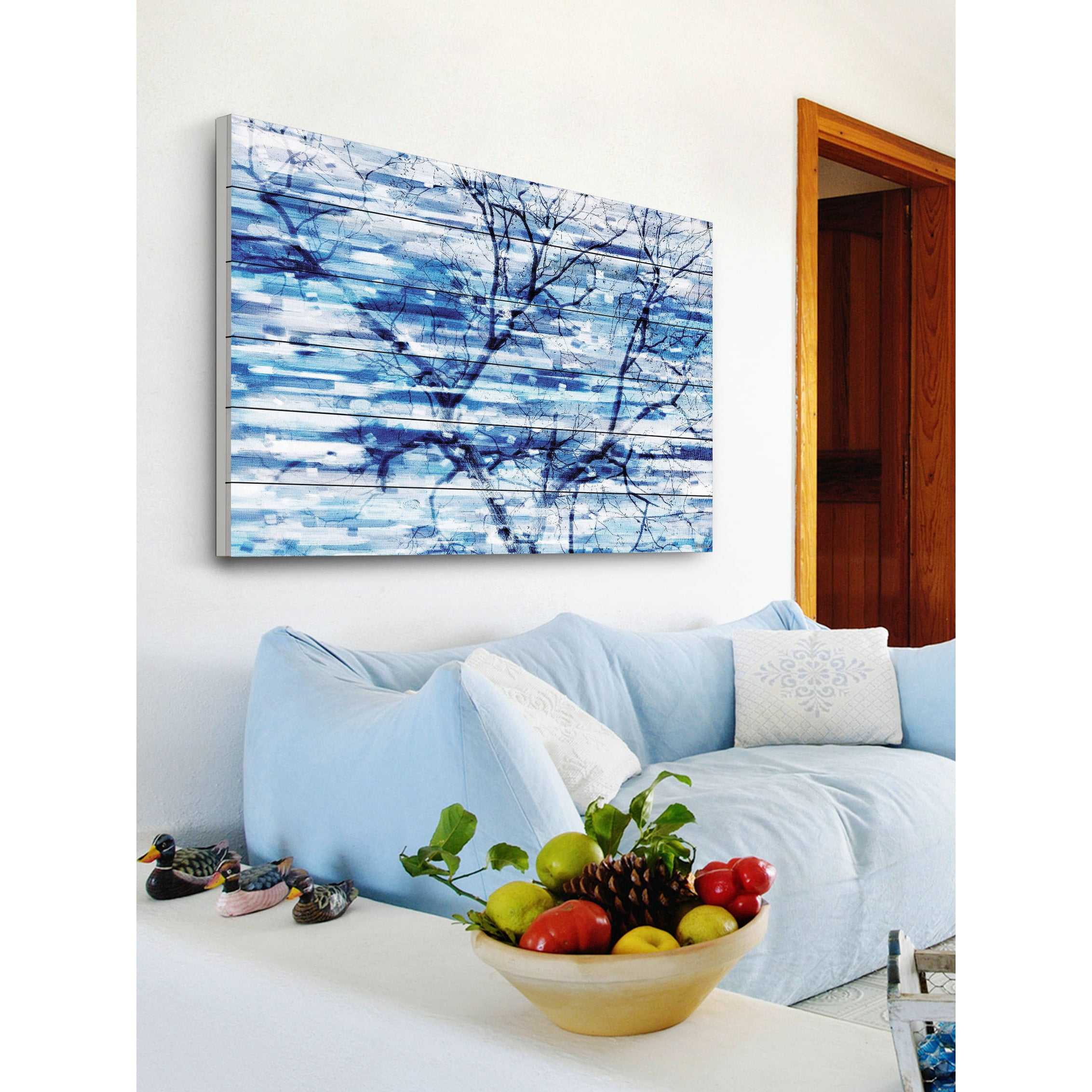 Parvez Michel Inc Parvez Taj - Blue Snow Storm Painting Print on White Wood
