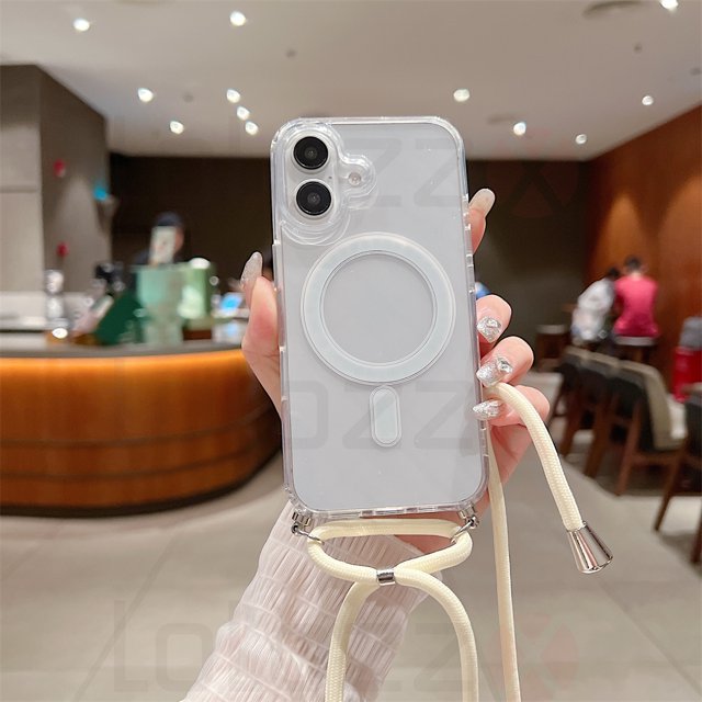 Transparent Magnetic Phone Case For iPhone 16 15 14 13 Mini 12 11 Pro XS Max XR 8 7 Plus Crossbody Strap Rope For Magsafe Cover LUHAN