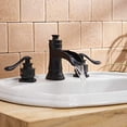 thumbnail image 5 of BWE 8 Inch Widespread Bathroom Faucet Matte Black with Pop Up Drain and Supply Hose Lead-Free Two-Handle 3 Holes Waterfall Bathroom Sink Faucet Lavatory Mixer Tap, 5 of 10